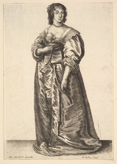 Senhora de corpo inteiro, depois de Anthony van Dyck, 1625-77. de Wenceslaus Hollar