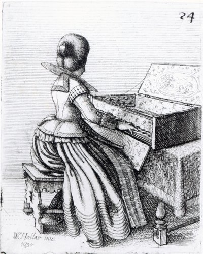 Mulher tocando em um teclado, 1635 de Wenceslaus Hollar