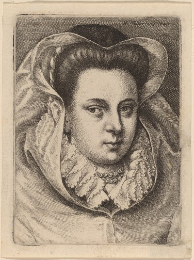 Mulher com véu branco e chapéu preto (Mary Stuart?) de Wenceslaus Hollar