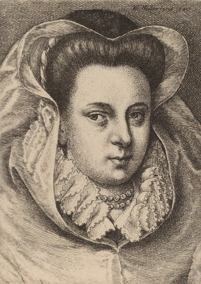 Mulher com véu branco e chapéu preto Mary Stuart, 1645. de Wenceslaus Hollar