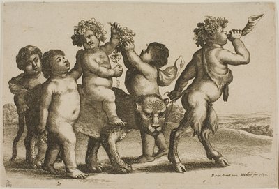 Jovem Baco montando um leopardo liderado por um sátiro soprando um chifre de Wenceslaus Hollar