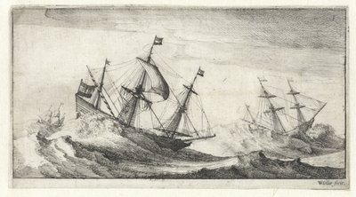 Navios à vela em uma tempestade no mar Seascapes (título da série) de Wenceslaus Hollar