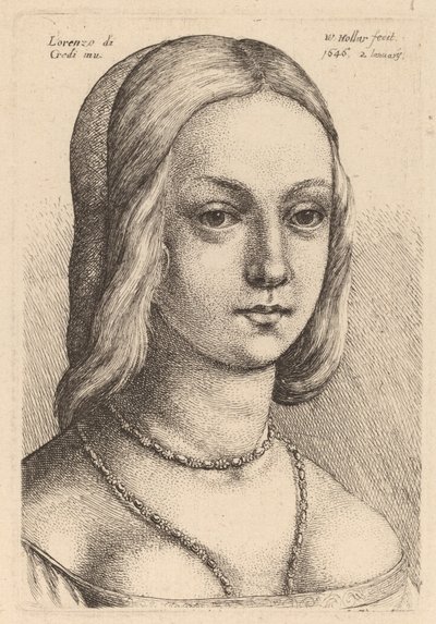 Cabeça de mulher olhando para a direita de Wenceslaus Hollar after Lorenzo di Credi