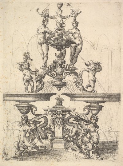 Projeto para uma fonte, placa 119 da Architectura de Dietterlin, 1598. de Wendel Dietterlin the Elder