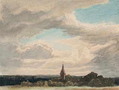 Torre de igreja numa paisagem perto de Odenthal, estudo de Werner Holmberg