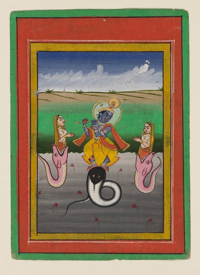 Krishna Kaliyamardaka, finais do século XIX-início do século XX (guache sobre papel) de West Indian School