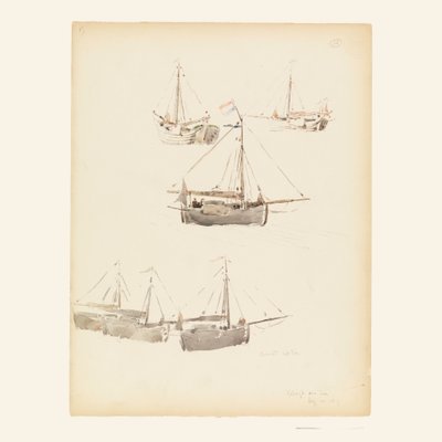 Desenho, Barcaças holandesas, 20 de agosto de 1887 de Whitney Warren Jr.
