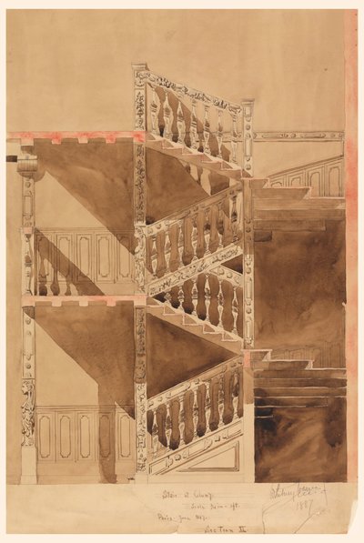 Desenho, Escada de Cluny, Paris, 1887 de Whitney Warren Jr.
