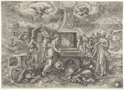 O poder da paz, 1577 Die Cracht des Peys (título no objeto) Alegorias do período renovado de paz na Holanda (título da série) de Wierix