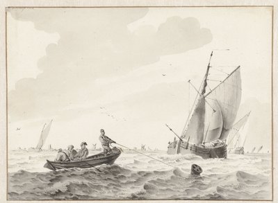 Água rolante com um barco a remo em uma bóia de Wigerus Vitringa