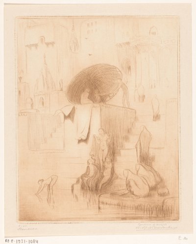 Banho e lavagem de mulheres nas margens do Ganges em Benares Benares (título original) de Wijnand Otto Jan Nieuwenkamp (signed by artist)