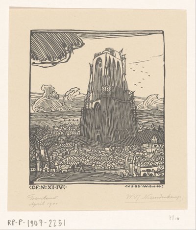 Construção da Torre de Babel Edifício da torre (título original) de Wijnand Otto Jan Nieuwenkamp (signed by artist)