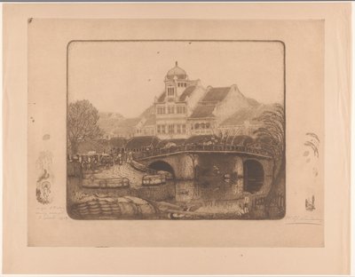 Ponte e prédio de escritórios em Batávia No Kali Besar em Batávia (título original) de Wijnand Otto Jan Nieuwenkamp (signed by artist)