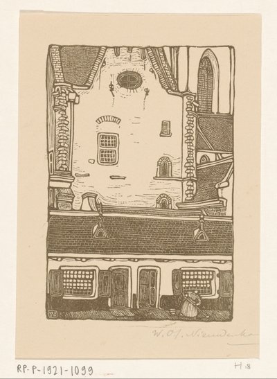 Casas contra o Sint-Bavokerk no Oude Groenmarkt em Haarlem St. Bavo, Haarlem (título original) de Wijnand Otto Jan Nieuwenkamp (signed by artist)