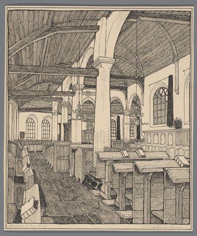 Interior da igreja da Abadia em Rijnsburg de Wijnand Otto Jan Nieuwenkamp (signed by artist)