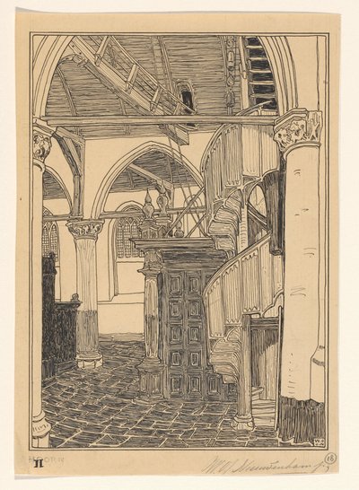 Interior do Noorderkerk em Hoorn de Wijnand Otto Jan Nieuwenkamp (signed by artist)
