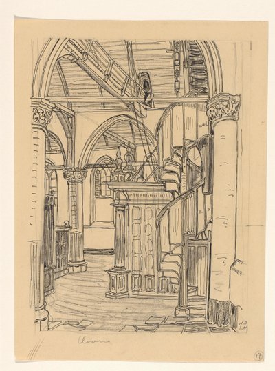 Interior do Noorderkerk em Hoorn de Wijnand Otto Jan Nieuwenkamp (signed by artist)