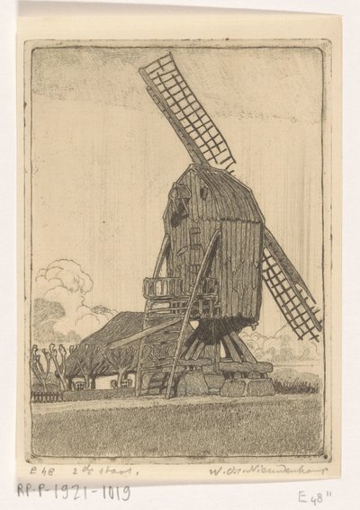 Moinho de milho com duas lâminas em Bennekom O velho moinho (título original) de Wijnand Otto Jan Nieuwenkamp (signed by artist)