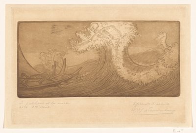 Pescadores no mar e morte O Viajante e a Morte (título original) Le Pecheur et la Mort (título no objeto) de Wijnand Otto Jan Nieuwenkamp (signed by artist)