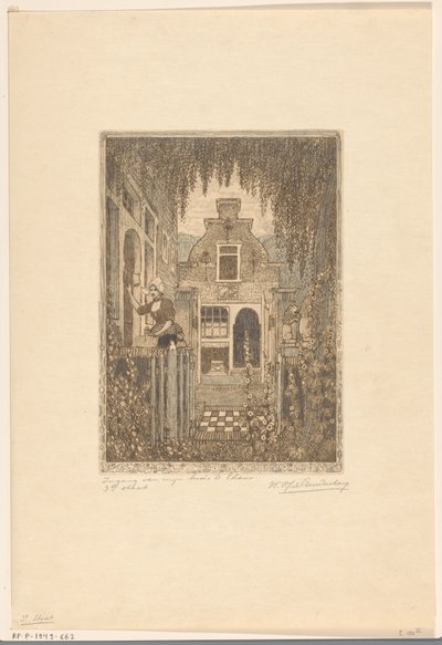 Mulher de fato batendo numa porta da frente em Edam
Na porta da frente (título original)
Entrada na minha casa em Edam (título sobre o objecto) de Wijnand Otto Jan Nieuwenkamp (signed by artist)
