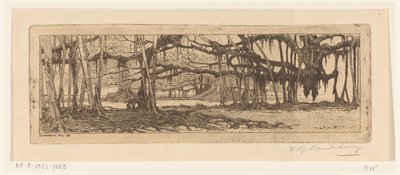 Árvores Waringin em um jardim em Buitenzorg No jardim de Buitenzorg (título original) de Wijnand Otto Jan Nieuwenkamp (signed by artist)