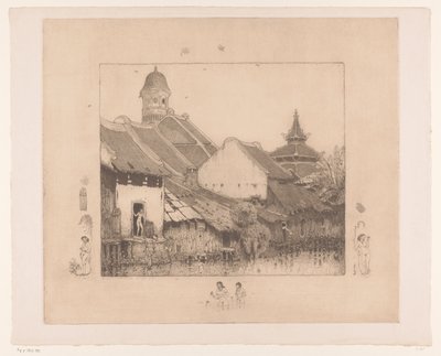 Casas e banhistas em Semarang No Kampong. Semarang (título original) de Wijnand Otto Jan Nieuwenkamp