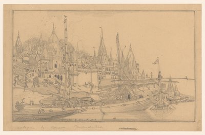 Riverbank com navios em Benares de Wijnand Otto Jan Nieuwenkamp