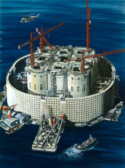 Tanque de petróleo gigante em betão e aço para o campo petrolífero de Ekofisk de Wilf (20th century) Hardy