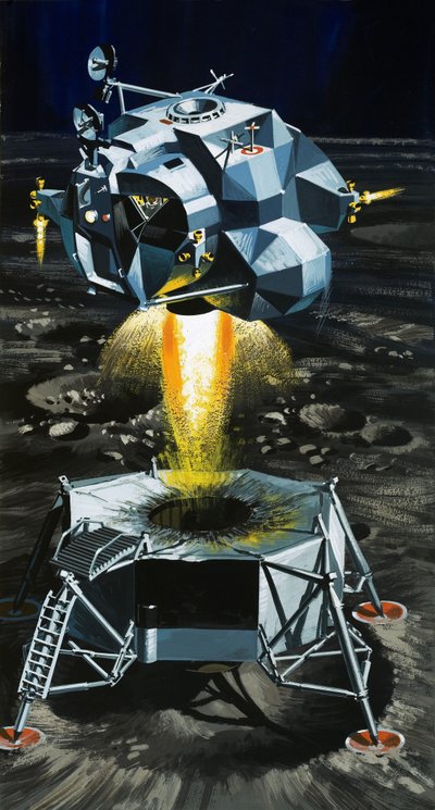 Como o módulo de aterragem lunar se transforma num foguetão capaz de lançar astronautas para fora da superfície da Lua de Wilf (20th century) Hardy