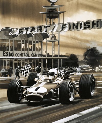 Jack Brabham faz o sinal do polegar para cima ao vencer o primeiro Grande Prémio do Canadá de sempre de Wilf (20th century) Hardy
