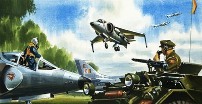 Olha, sem pista. As últimas novidades em matéria de aviões. O jato Harrier de Wilf (20th century) Hardy