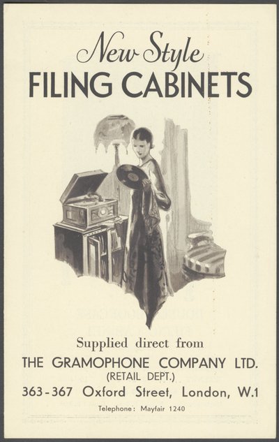 Armários de arquivamento da Gramophone Company, década de 1920 de Wilfred Fryer, Curtis Advertising Agency