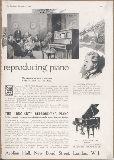 Aeolian Company Pianolas, 1923 de Wilfred Fryer