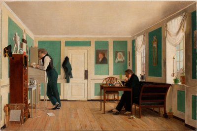 Interior de Amaliegade. Capitão Carl Ludvig Bendz de pé e Dr. Jacob Christian Bendz sentado de Wilhelm Bendz
