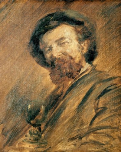 Auto-retrato com copo de vinho de Wilhelm Busch