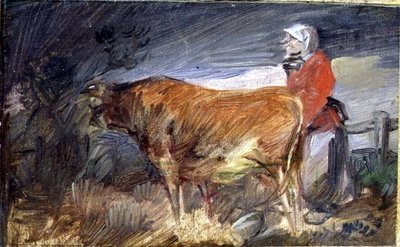 Mulher e uma Vaca na Paisagem de Wilhelm Busch