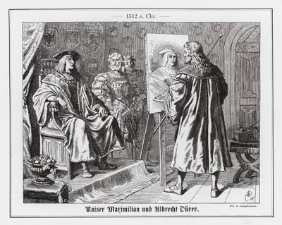 Albrecht Durer pintando o seu retrato do Sacro Imperador Romano Maximiliano I de Wilhelm Camphausen
