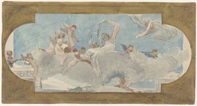 Pintura de tecto com figuras sentadas nas nuvens de Wilhelm Cornelis Bauer