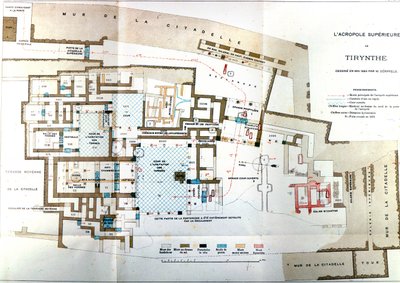 Mapa da antiga cidade da Grécia Tiryns, Heinrich Schliemann, Paris de Wilhelm Doerpfeld