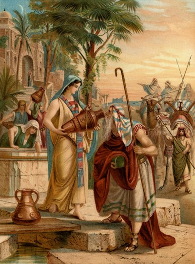 Eliezer testando Rebecca (lito colorido) de Wilhelm Ebbinghaus