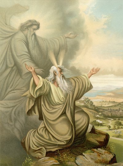 O Senhor mostra a Moisés a Terra Prometida (cor litho) de Wilhelm Ebbinghaus
