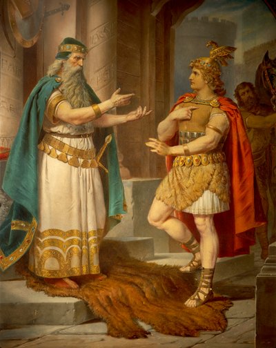 O Rei Sigurd encontra o sábio eremita Grypin, da Saga Sigurd, salão inferior, c.1882-83 (mural) de Wilhelm Hauschild