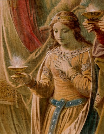 O Milagre do Graal, da Saga Lohengrin, Salão (óleo sobre tela) (detalhe de 419256) de Wilhelm Hauschild