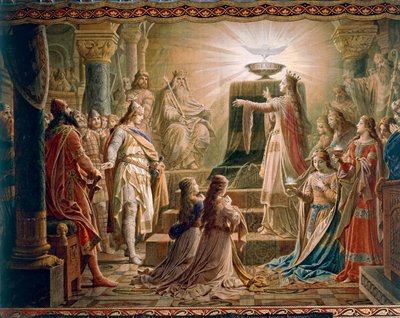 O Milagre do Graal, da Saga Lohengrin, Salão (óleo sobre tela) de Wilhelm Hauschild