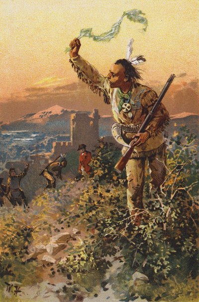 Cena de O Último dos Moicanos, de James Fenimore Cooper (lito colorido) de Wilhelm Hoffmann