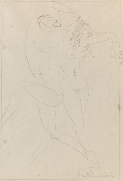 Ninfa e Sátiro, c.1915 (Grafite sobre papel) de Wilhelm Hunt Diederich