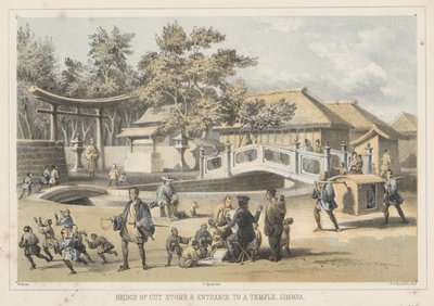 Ponte de pedra cortada e entrada para um templo, Simoda, 1855 de Wilhelm Joseph Heine