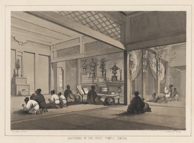 Devoções no Grande Templo, Simoda, 1855 de Wilhelm Joseph Heine
