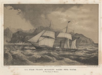 Fragata de vapor dos EUA Mississippi passando em Punta Tristão, 1855 de Wilhelm Joseph Heine