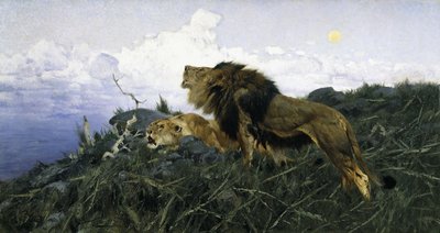 Leões ao entardecer, de Wilhelm Kuhnert